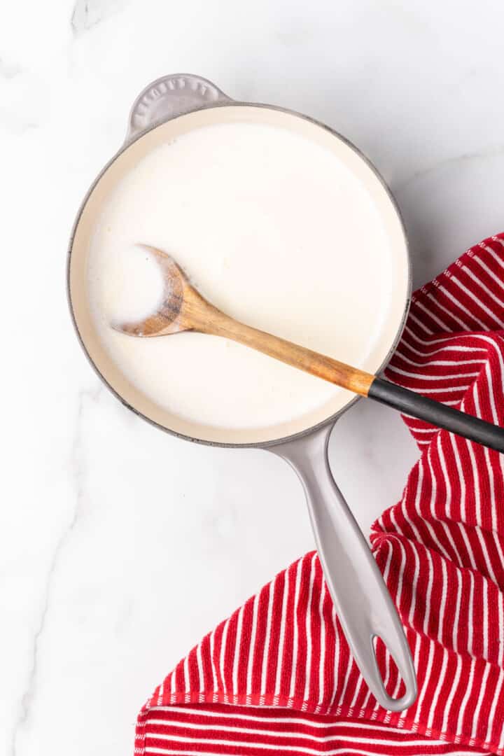 heating the milk for the hot chocolate.