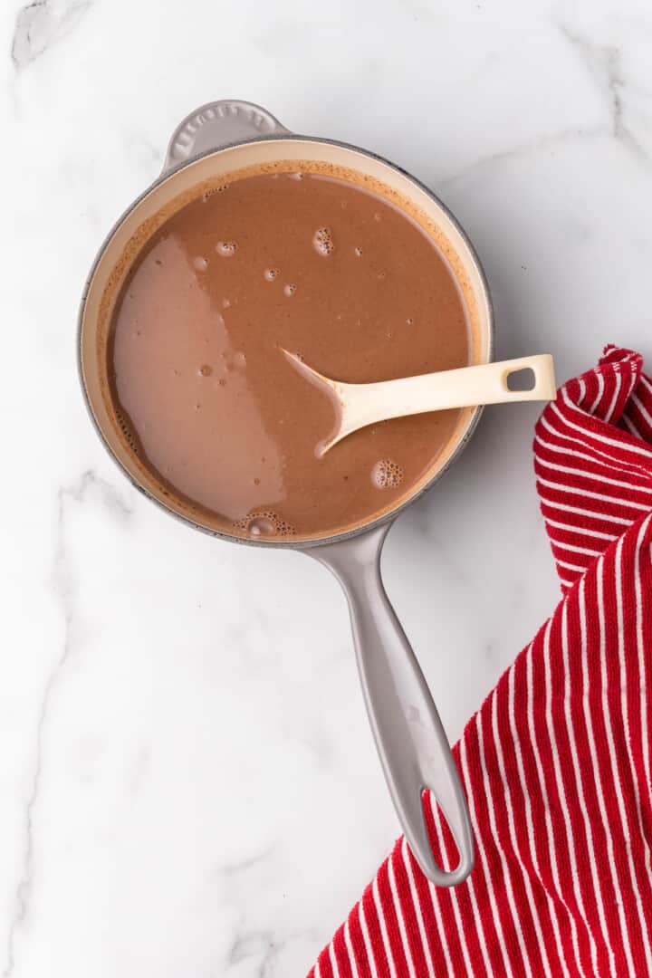 mixing and heating the peppermint hot chocolate.