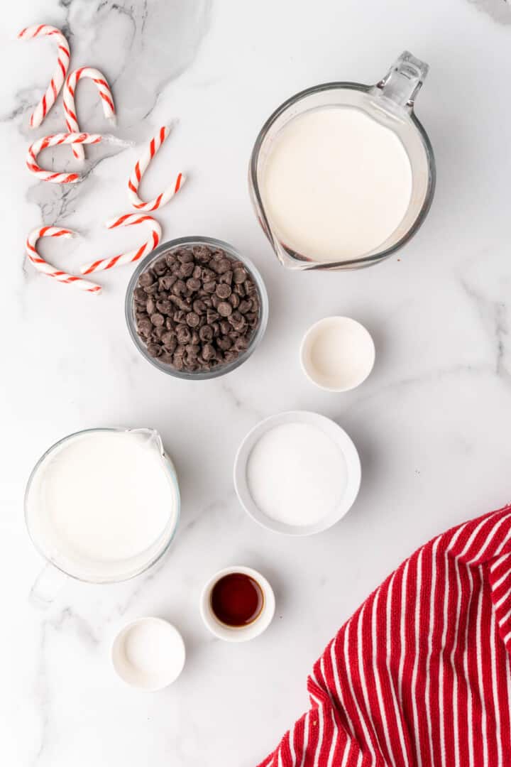 ingredients for peppermint hot chocolate.