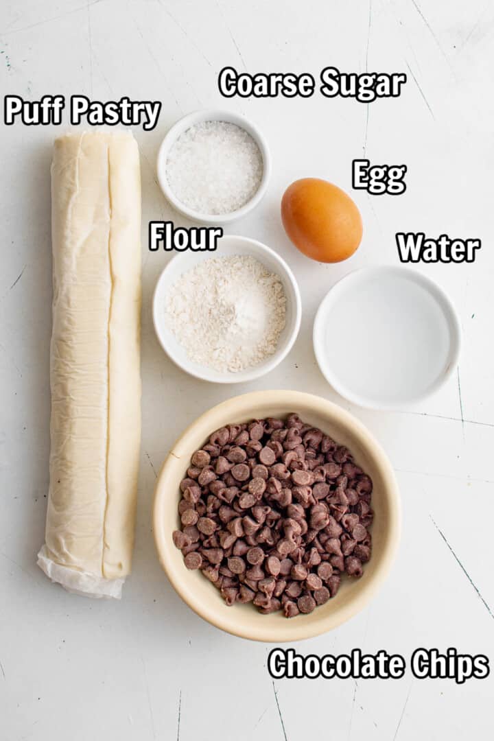 ingredients for chocolate puff pastry.