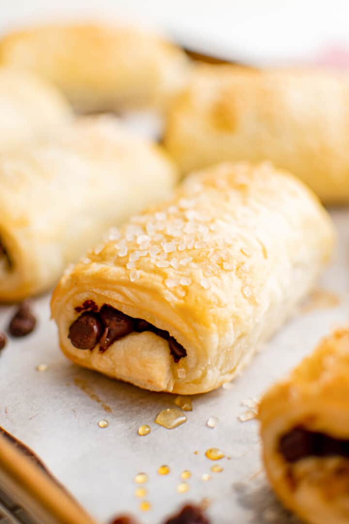 Chocolate Puff Pastry on parchment paper ready to eat.