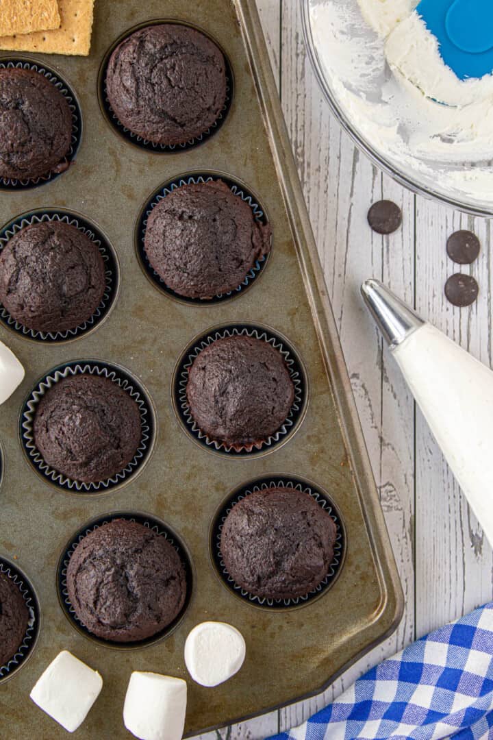 Smores Cupcakes baked and cooling