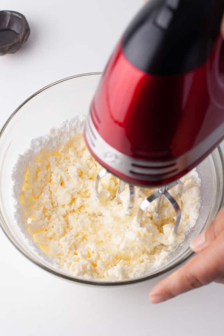 making the peppermint frosting.