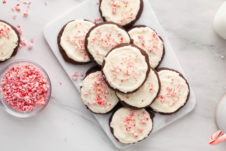 cookies on white serving tray.