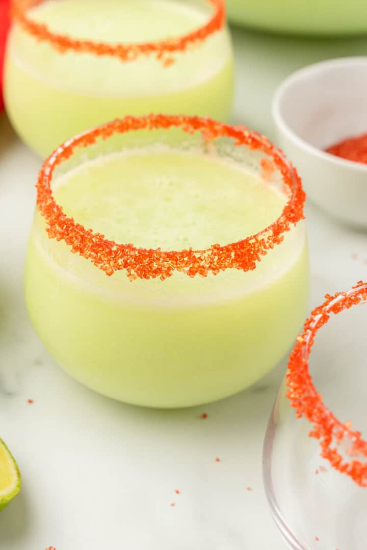 closeup of a glass of Grinch Punch.
