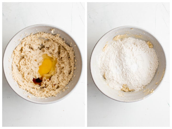 adding the egg and dry ingredients to the cookie dough.