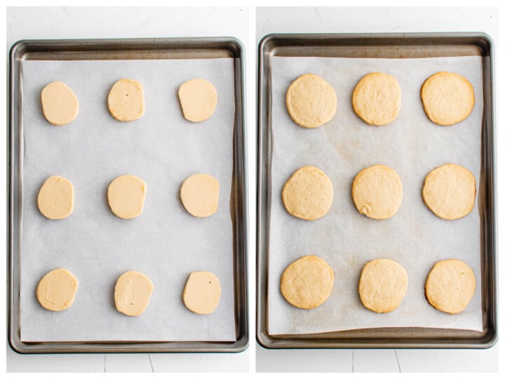 cookie slices on baking sheet.