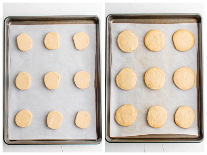 cookie slices on baking sheet.