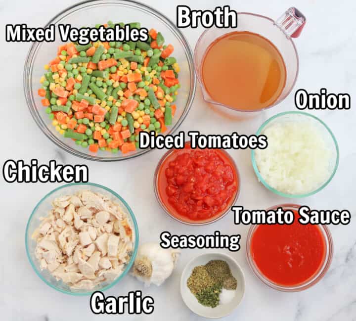 ingredients for chicken vegetable soup.