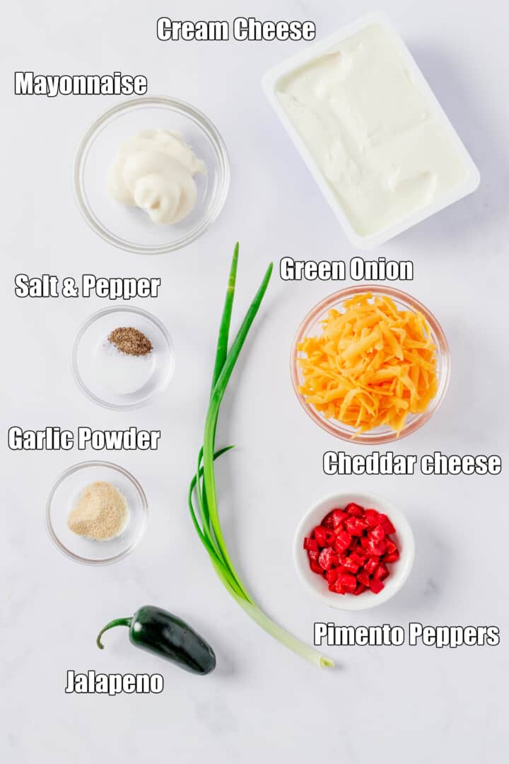 ingredients for pimento cheese dip.