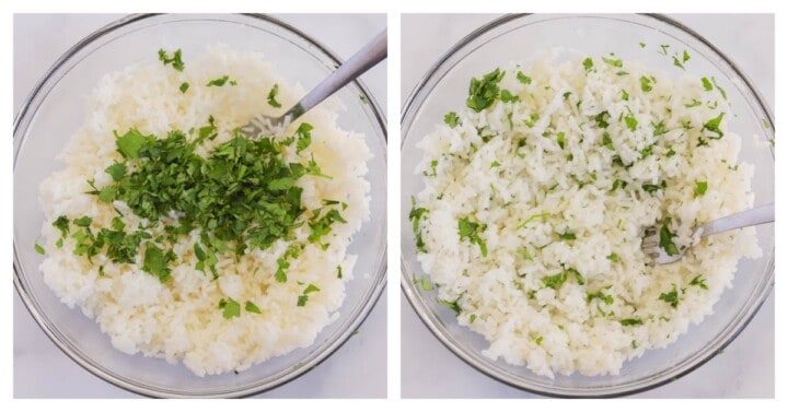 making the cilantro lime rice.