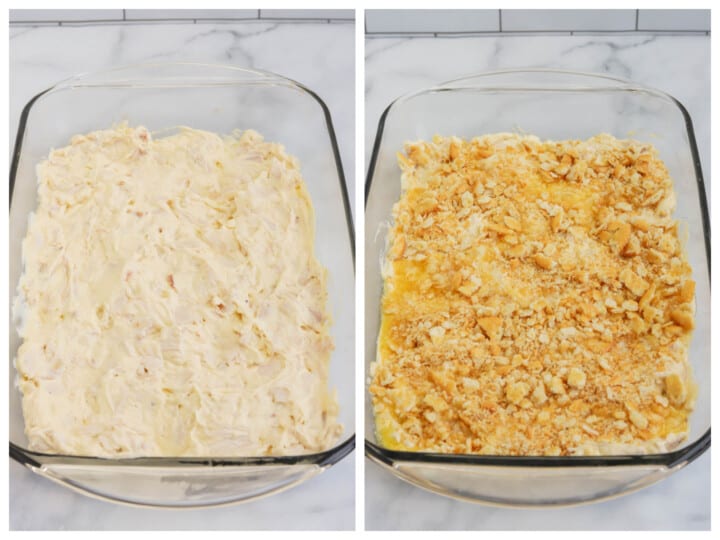 casserole in the dish and topped with Ritz crackers.