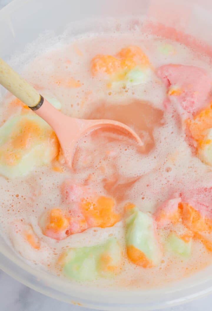 Sherbet Punch in large punch bowl with ladle.