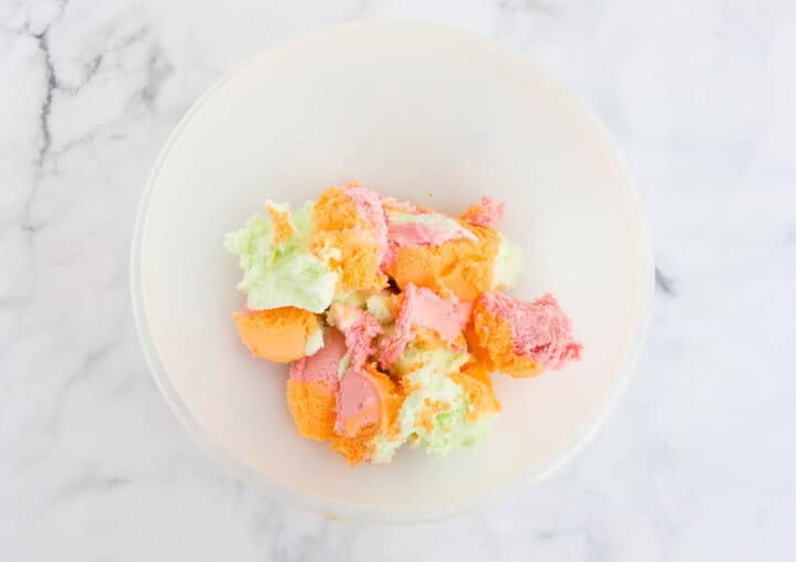 rainbow sherbet in large punch bowl.