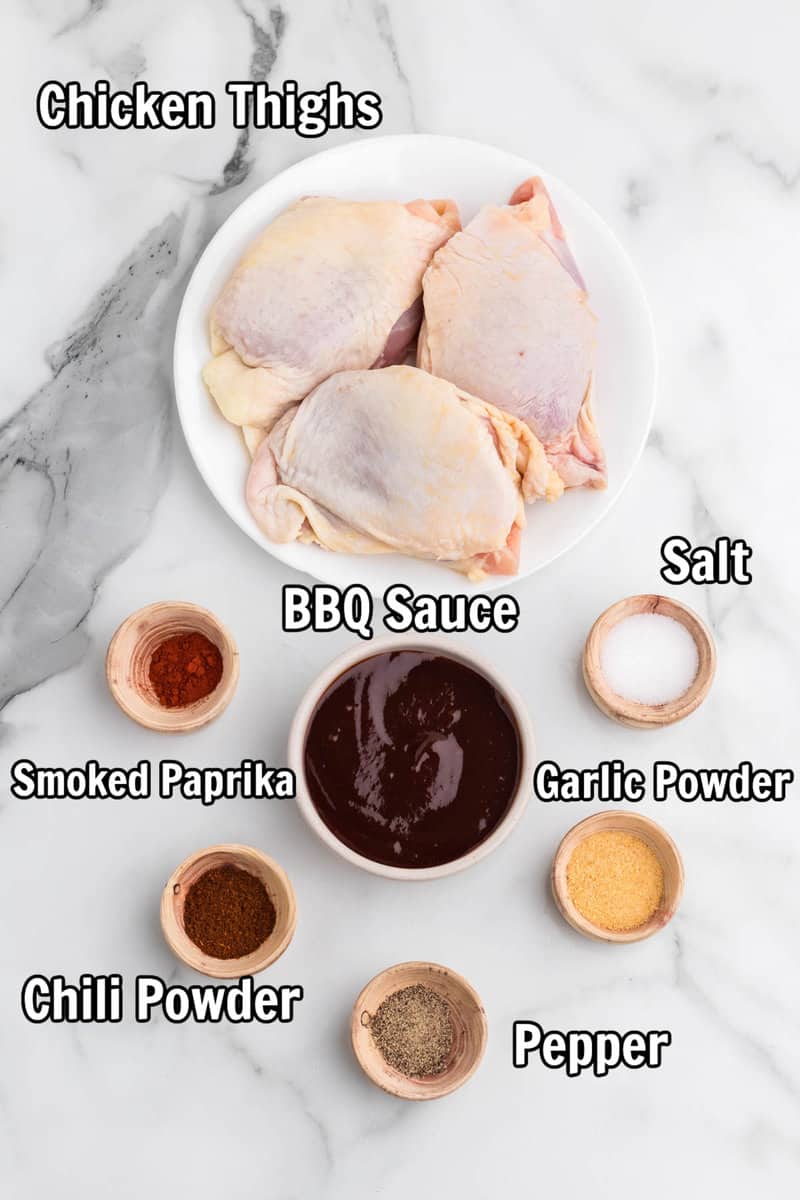 ingredients for baked BBQ chicken thighs.