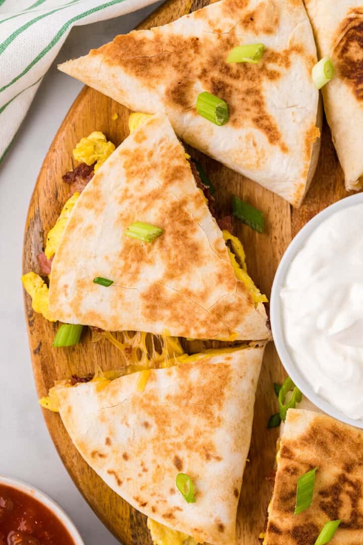 closeup of the breakfast quesadillas.