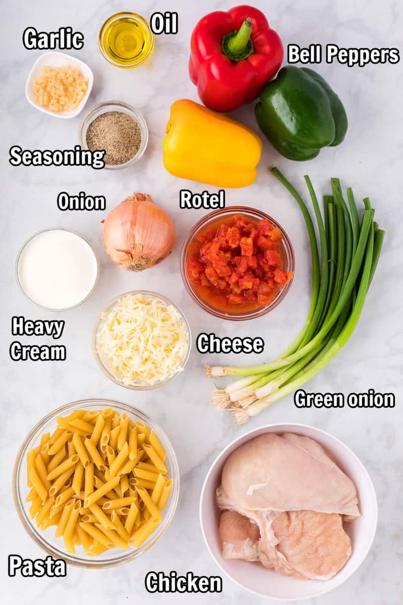 ingredients for chicken fajita pasta.