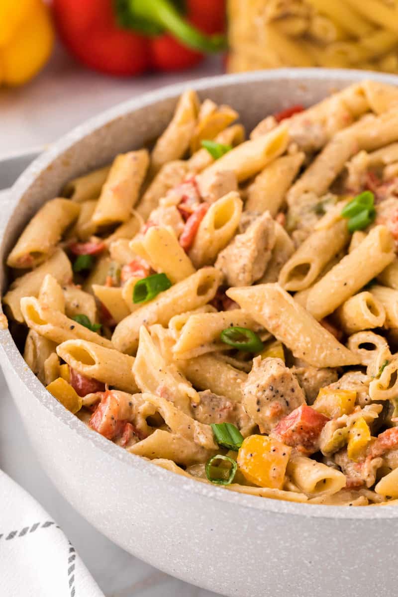 closeup of pasta in large bowl.