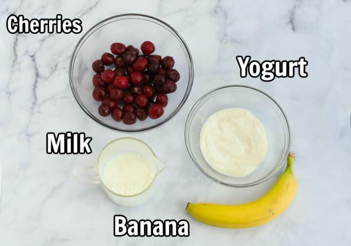 ingredients for cherry smoothie.