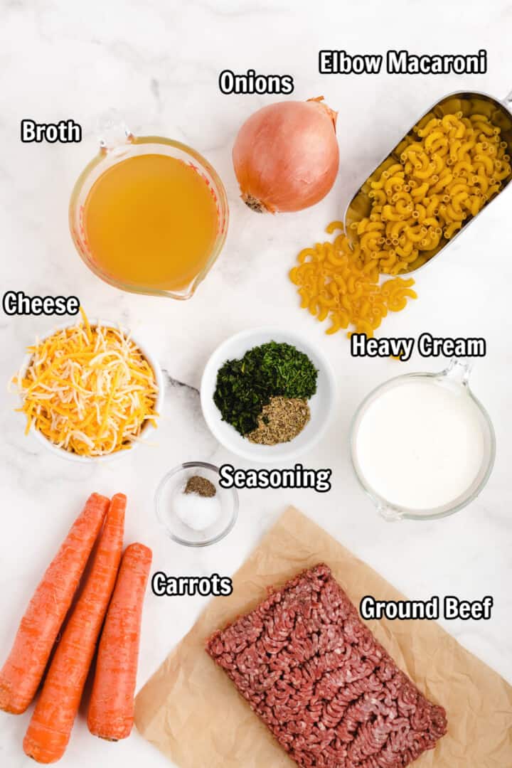 ingredients for cheeseburger soup.