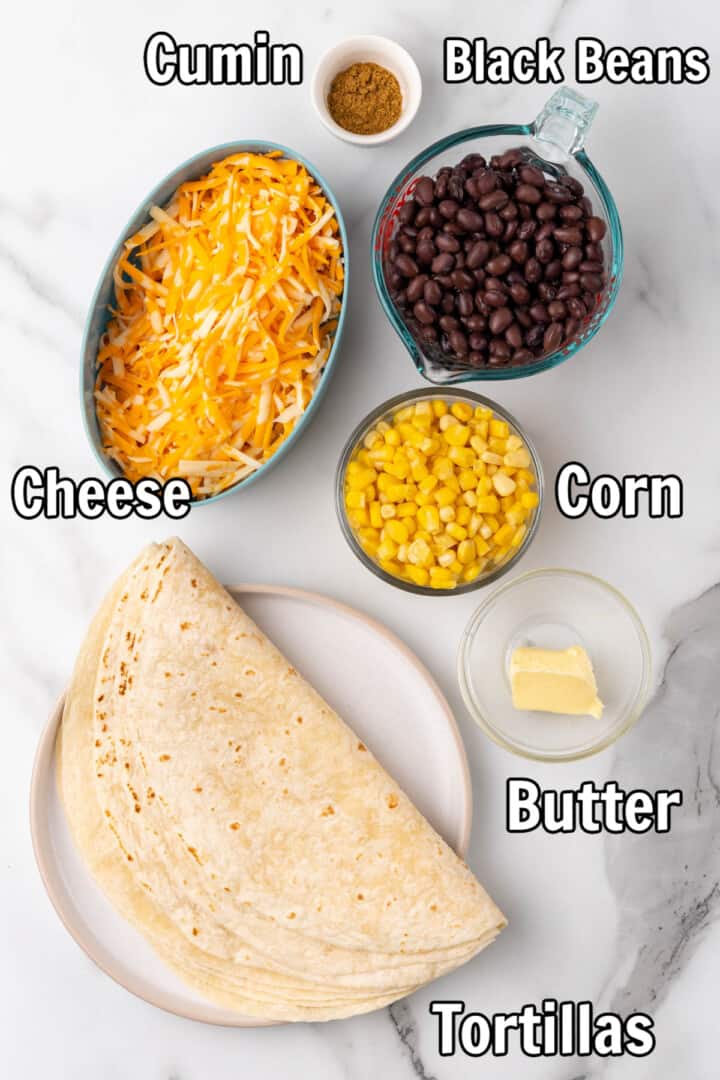 ingredients for black bean and cheese quesadillas.