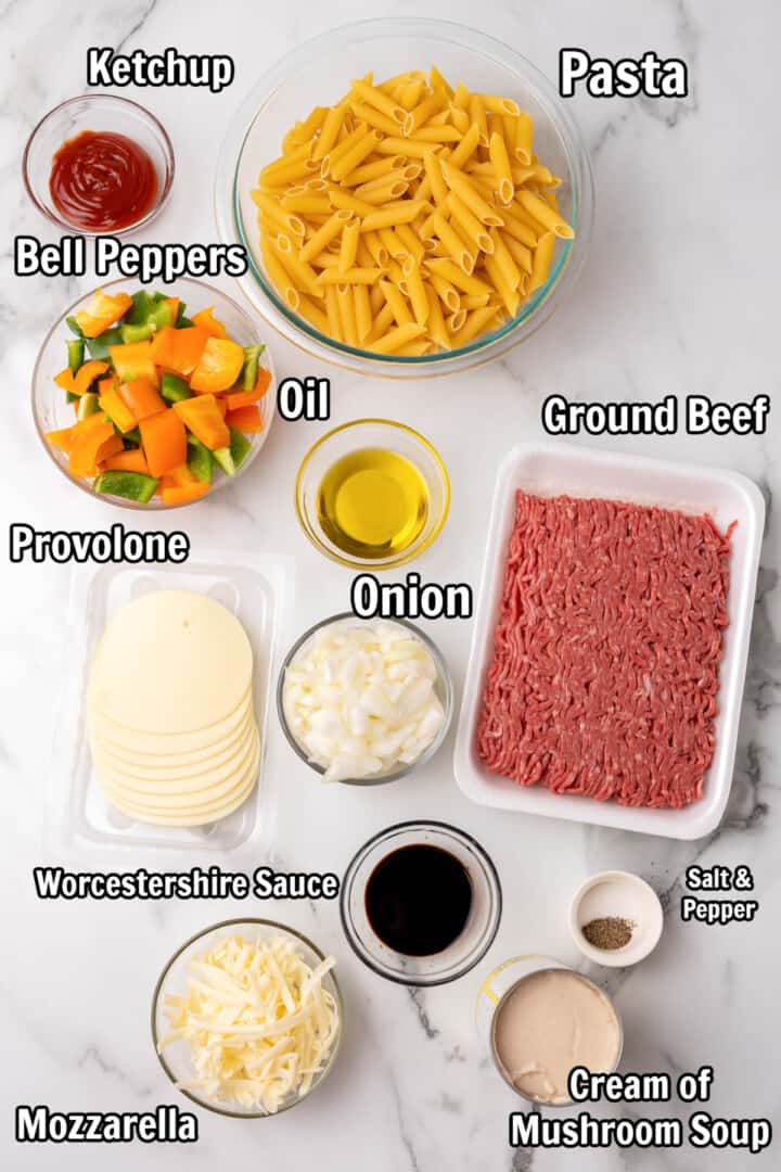 ingredients for the Philly Cheesesteak Pasta.