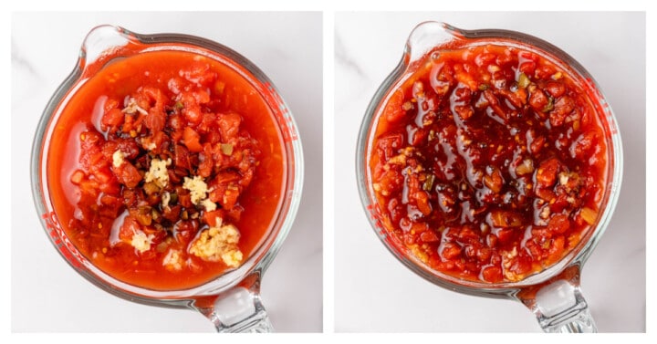 mixing together the tomatoes and spices for the Swiss steak.