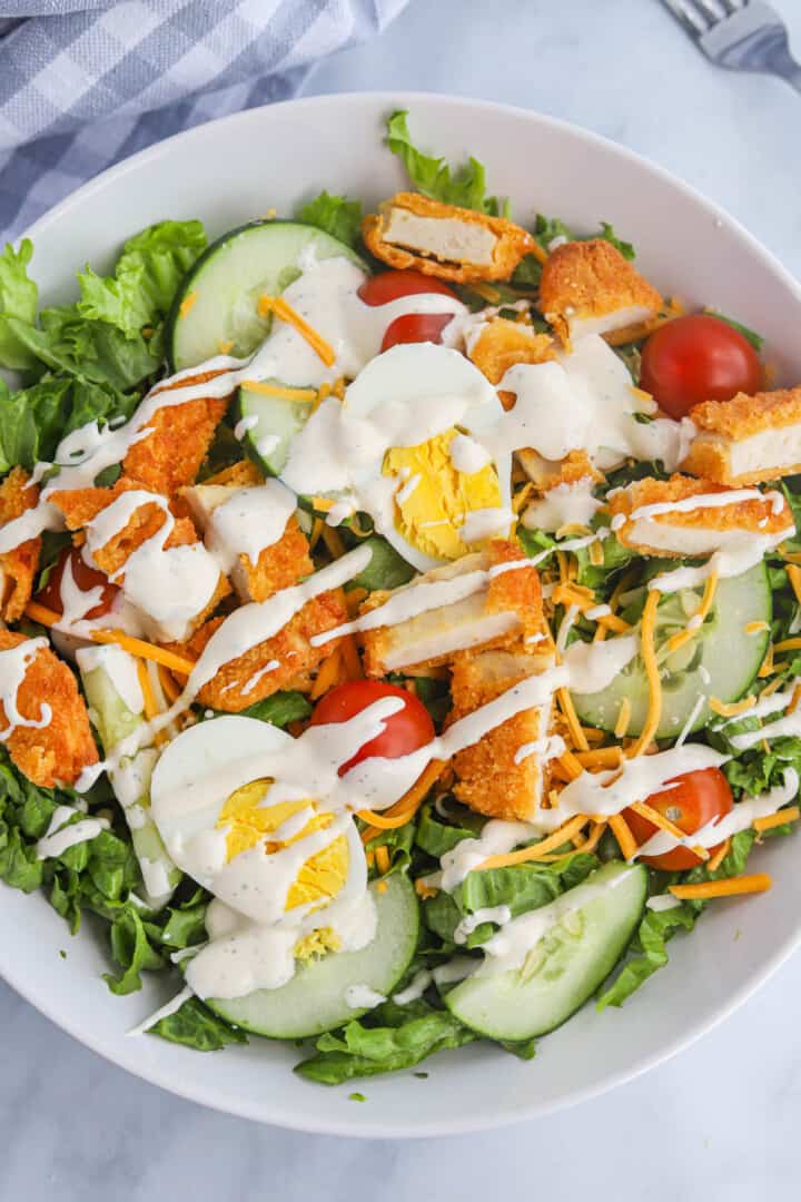Crispy Chicken Salad drizzled with Ranch Dressing.