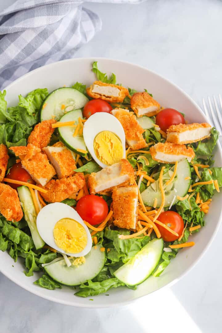 top down view of Crispy Chicken Salad.