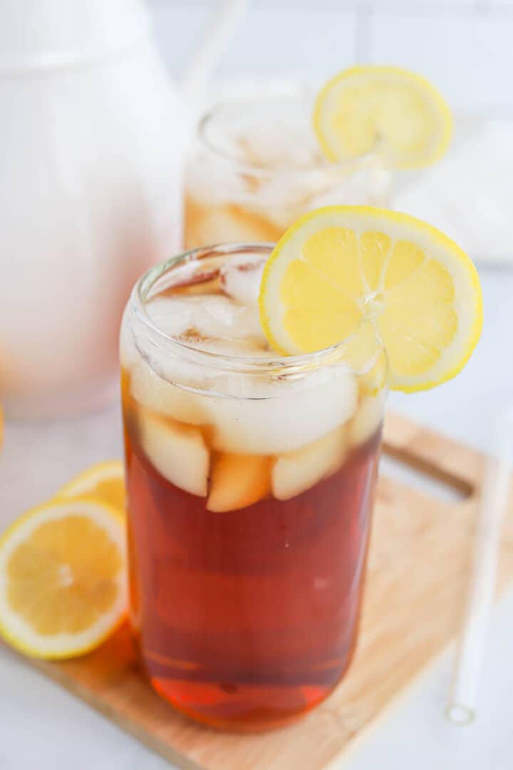 Two glasses of Sweet Tea with lemon slices.