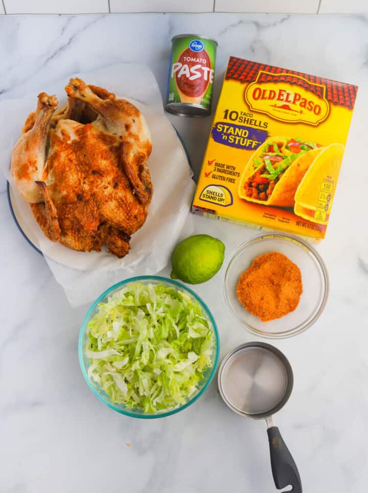ingredients for rotisserie chicken tacos.