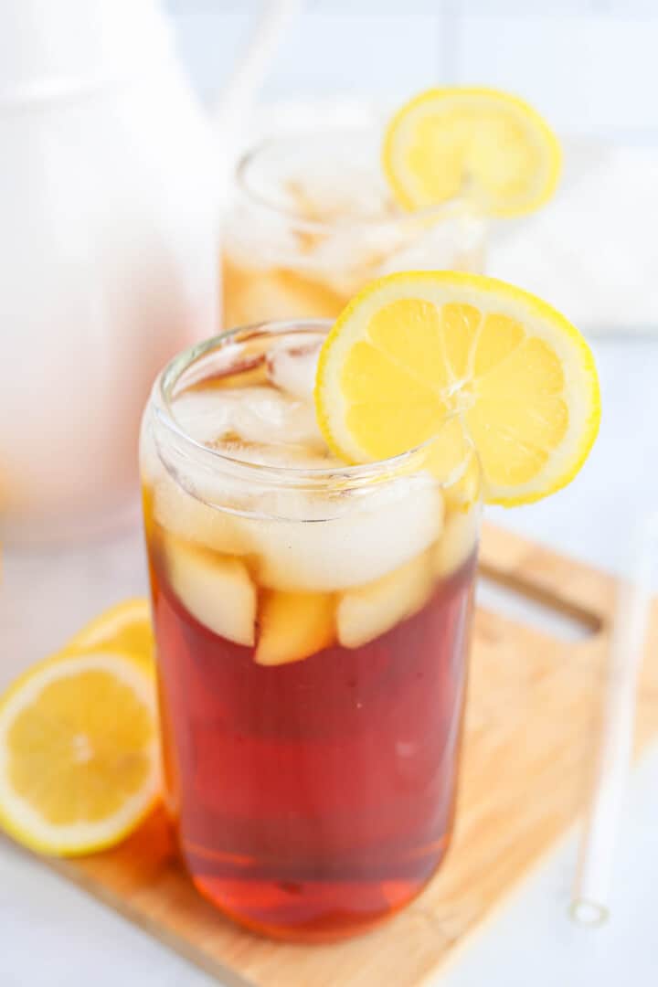 Sweet Tea in glass with lemon slice.