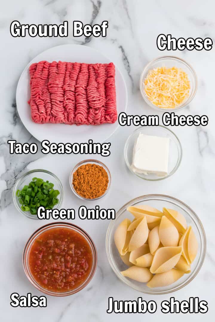 ingredients for taco pasta shells.