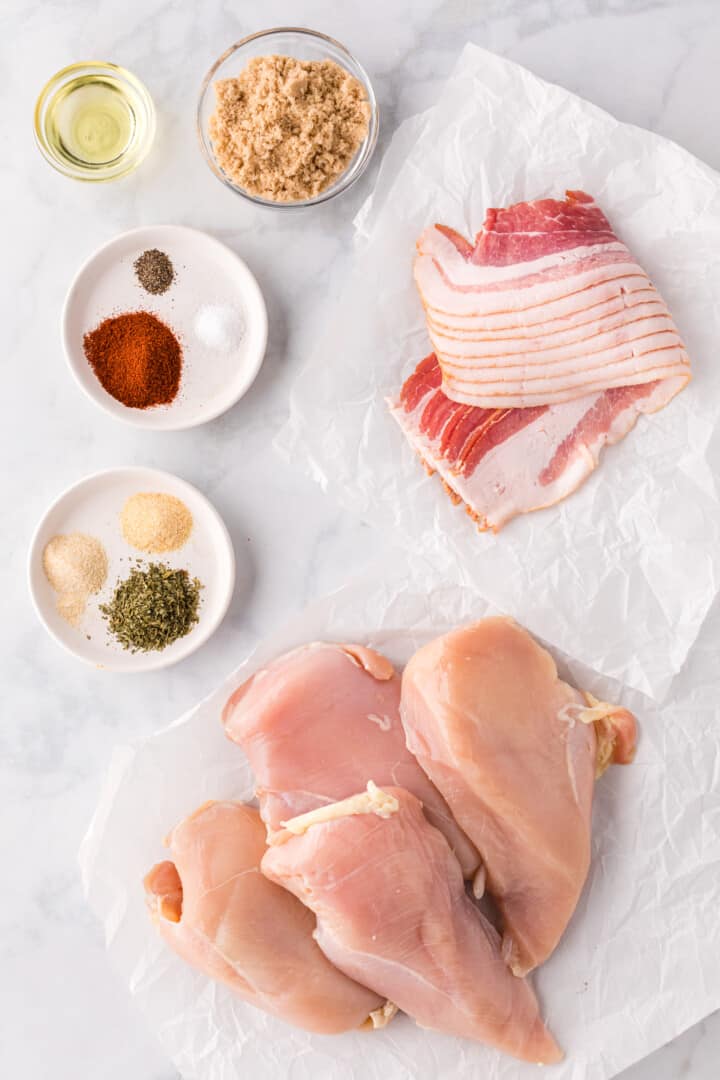ingredients for bacon wrapped chicken.
