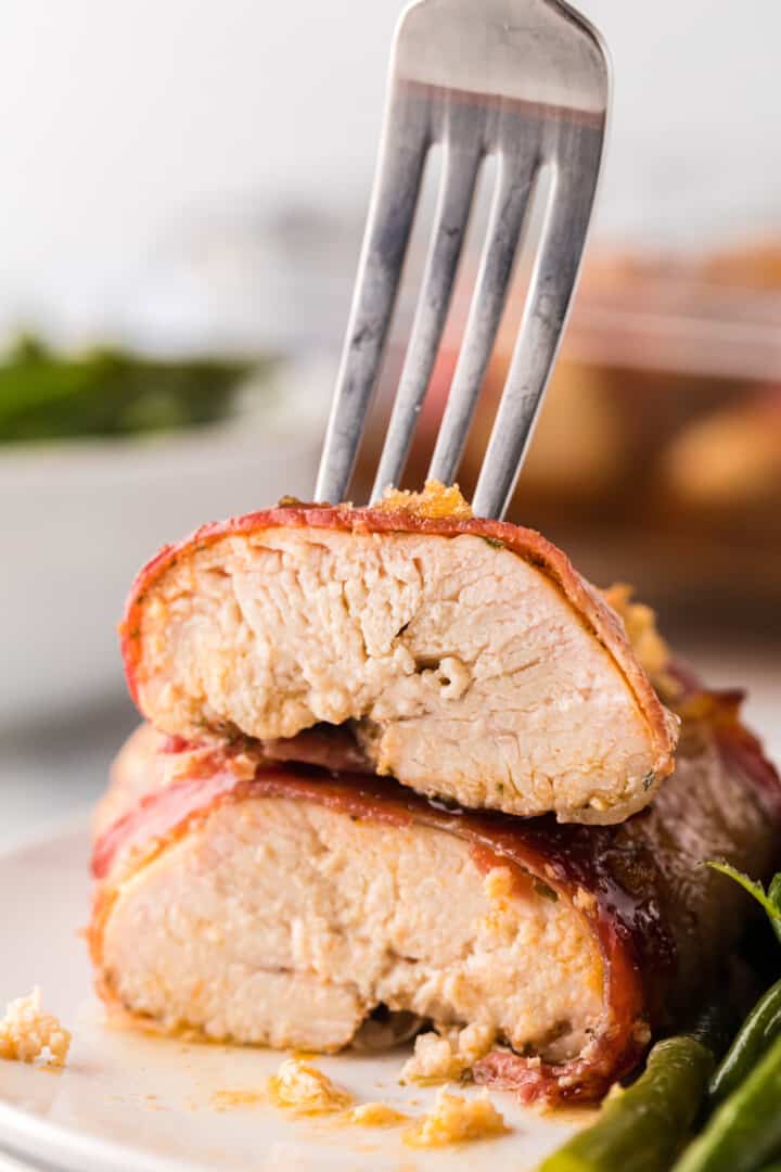 sliced bacon wrapped chicken breast.