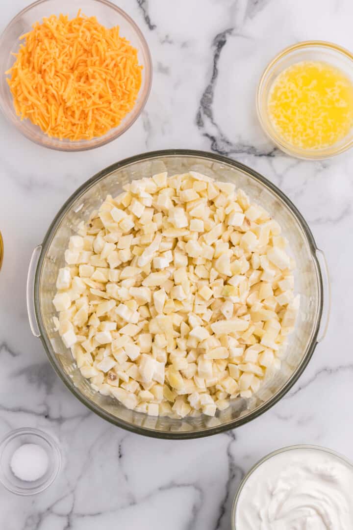 ingredients for cheesy potato casserole.