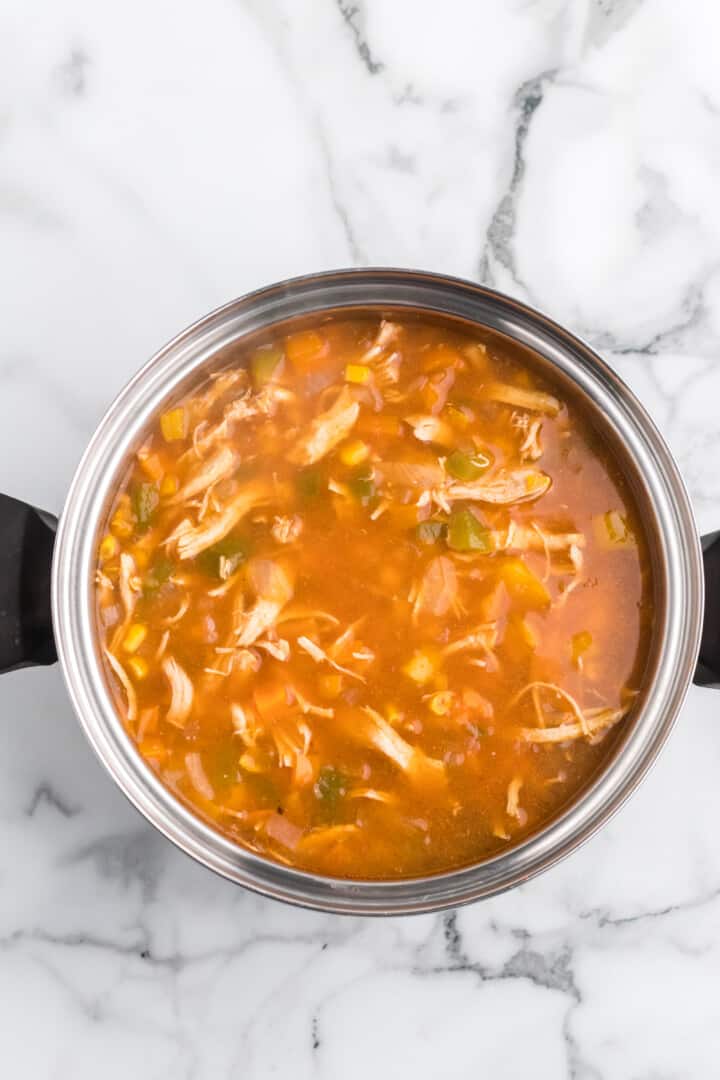 chicken fajita soup cooked in large stock pot.