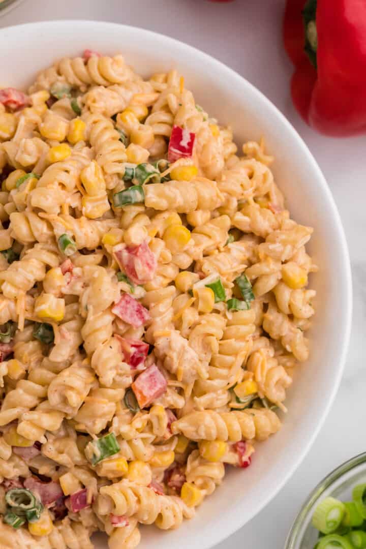 closeup of taco pasta salad.