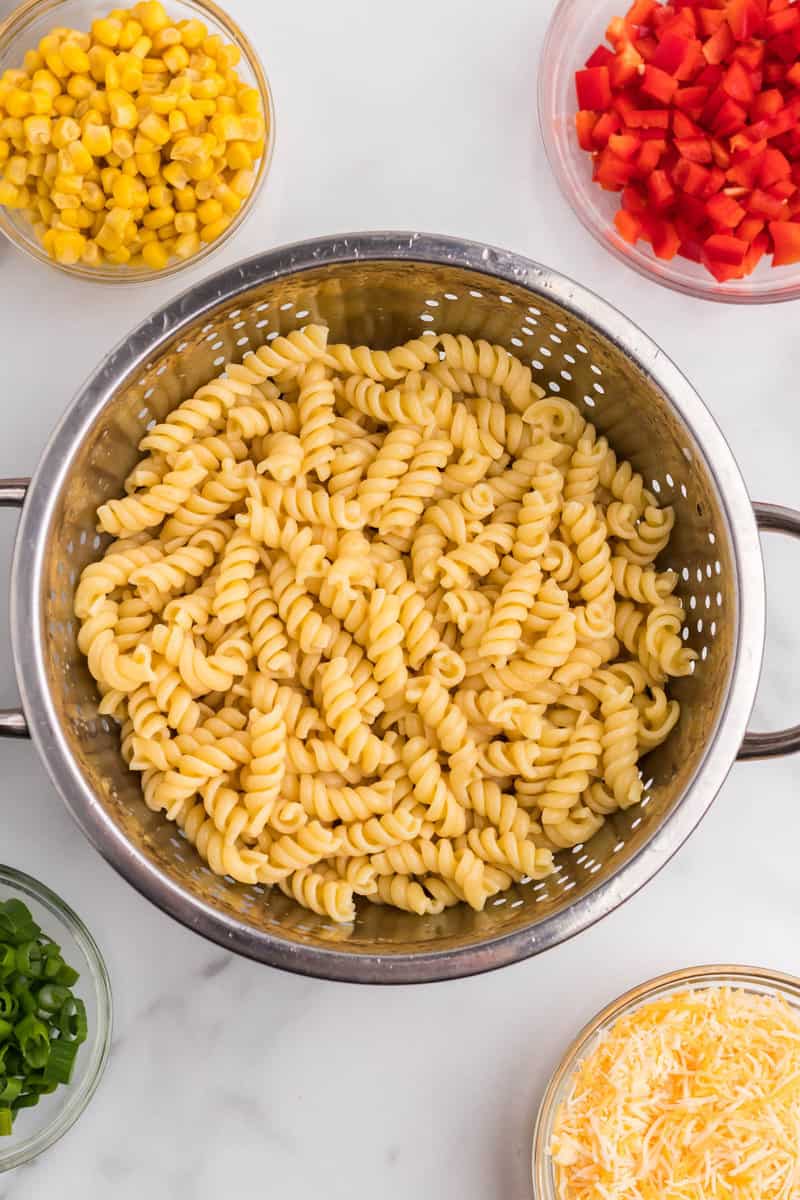 cooked noodles for taco pasta salad.