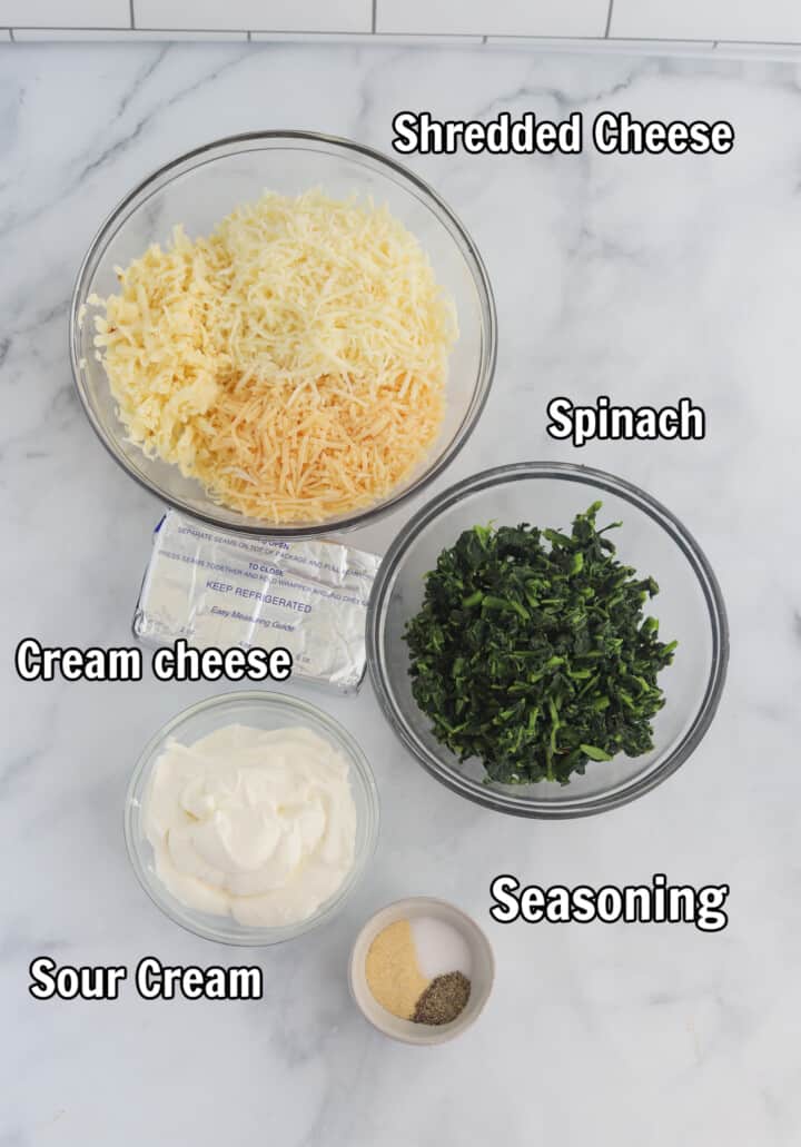 ingredients for cheesy spinach dip.