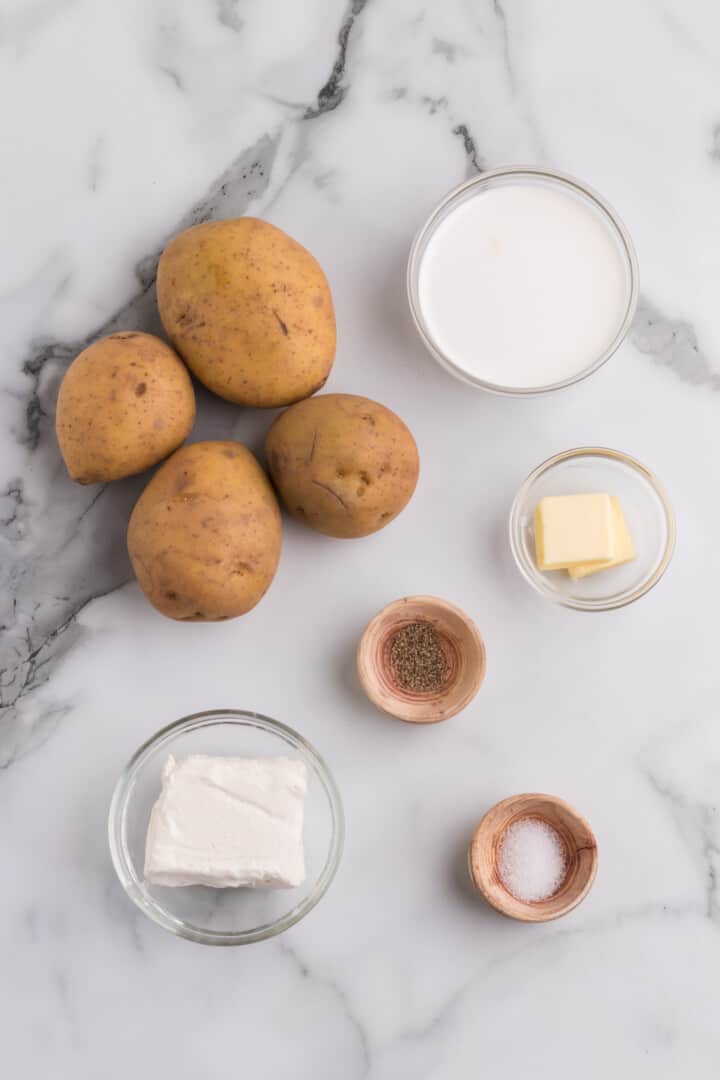 ingredients for cream cheese mashed potatoes.