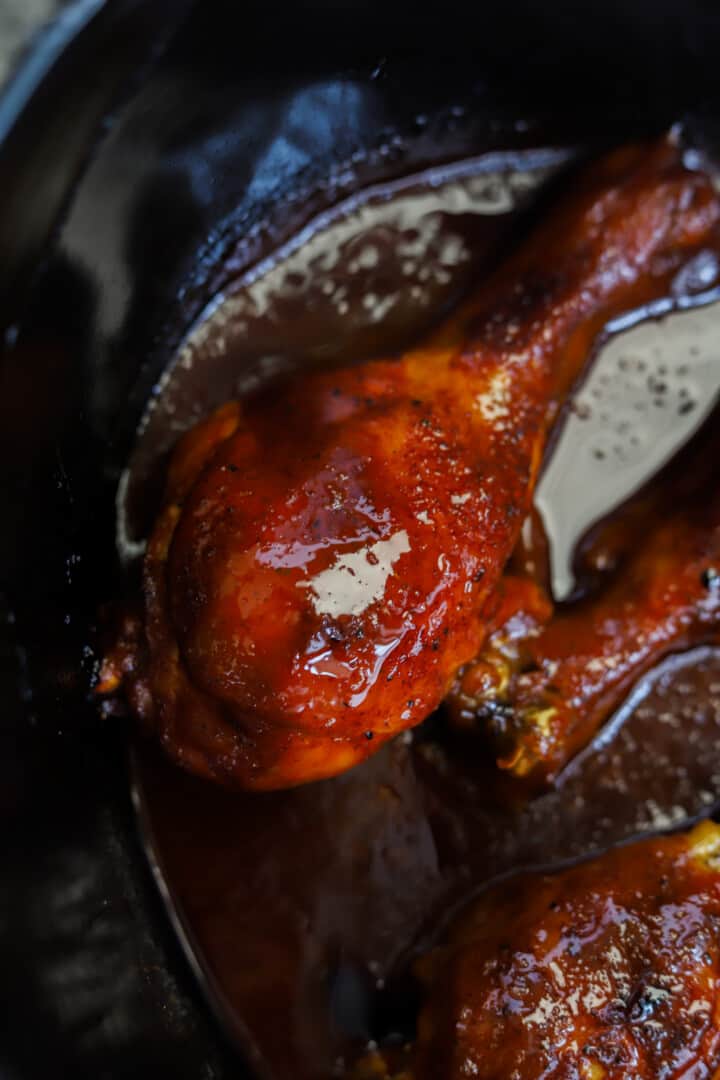 BBQ chicken leg in slow cooker.