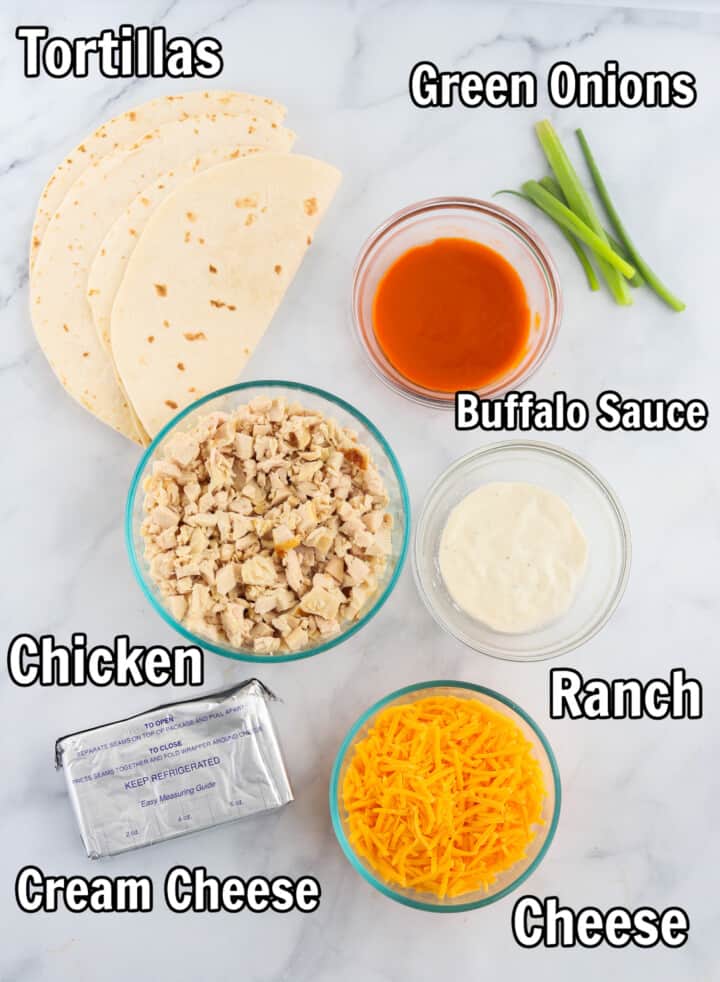 ingredients for the Buffalo Chicken Pinwheels.