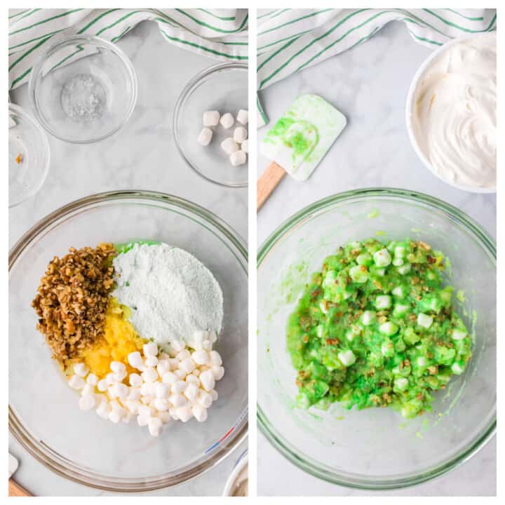 mixing the ingredients together for the Watergate Salad.