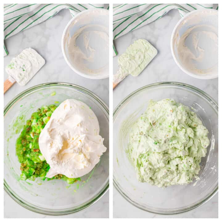 folding the whipped topping into the salad.