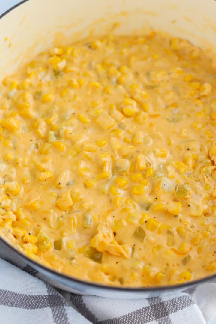 close up of Cheesy Corn in a large pot.