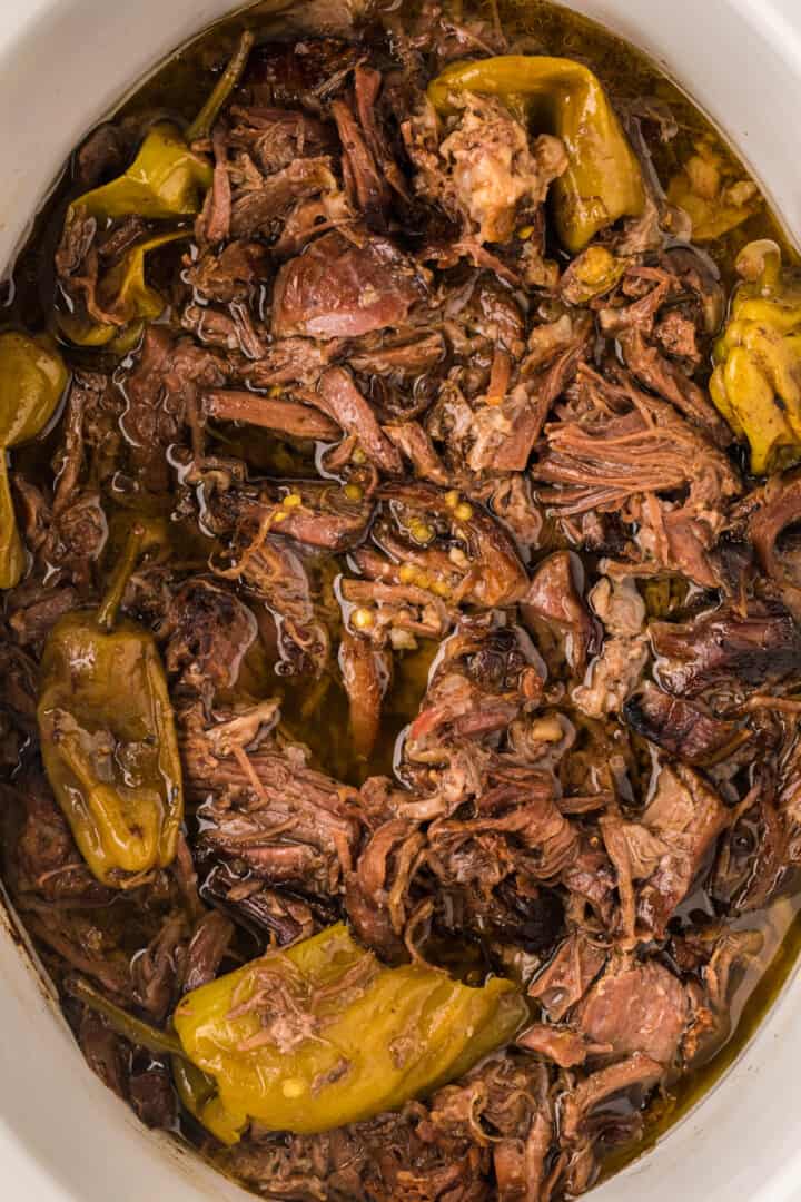 closeup of the Mississippi Pot Roast in the slow cooker.