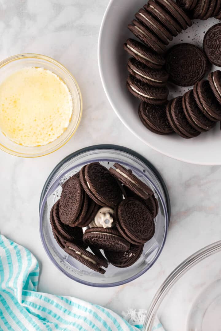 Oreos in the food processor.