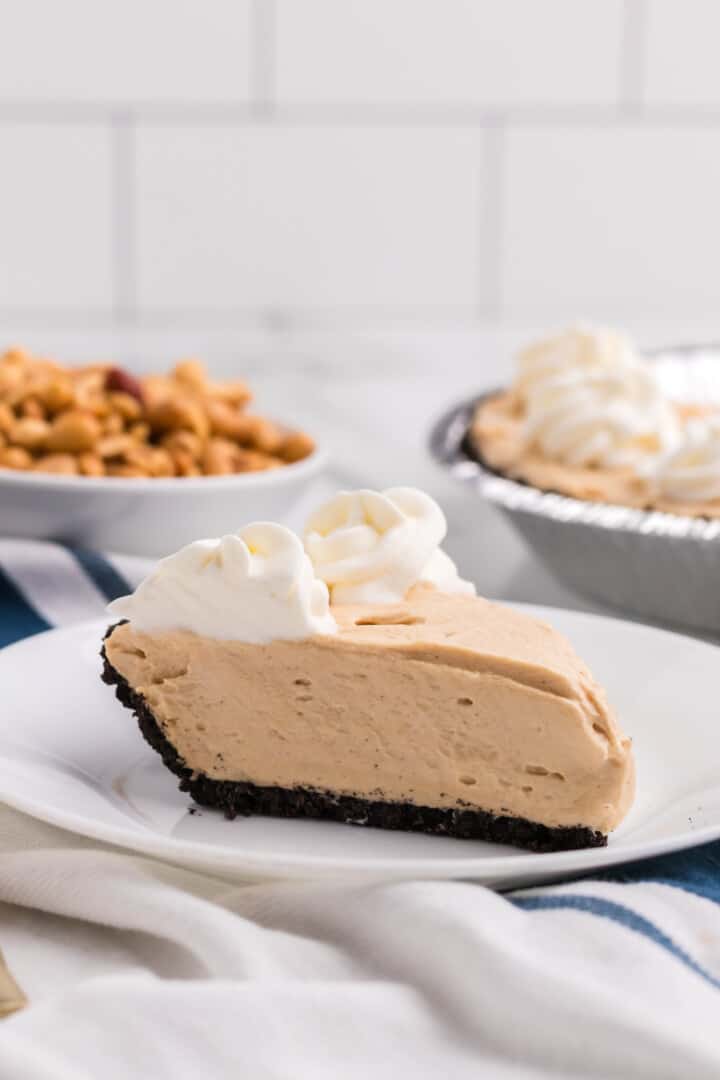 slice of peanut butter pie on plate.