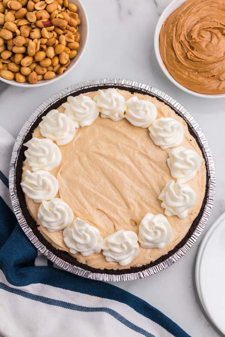 No Bake Peanut Butter Pie in pie pan.